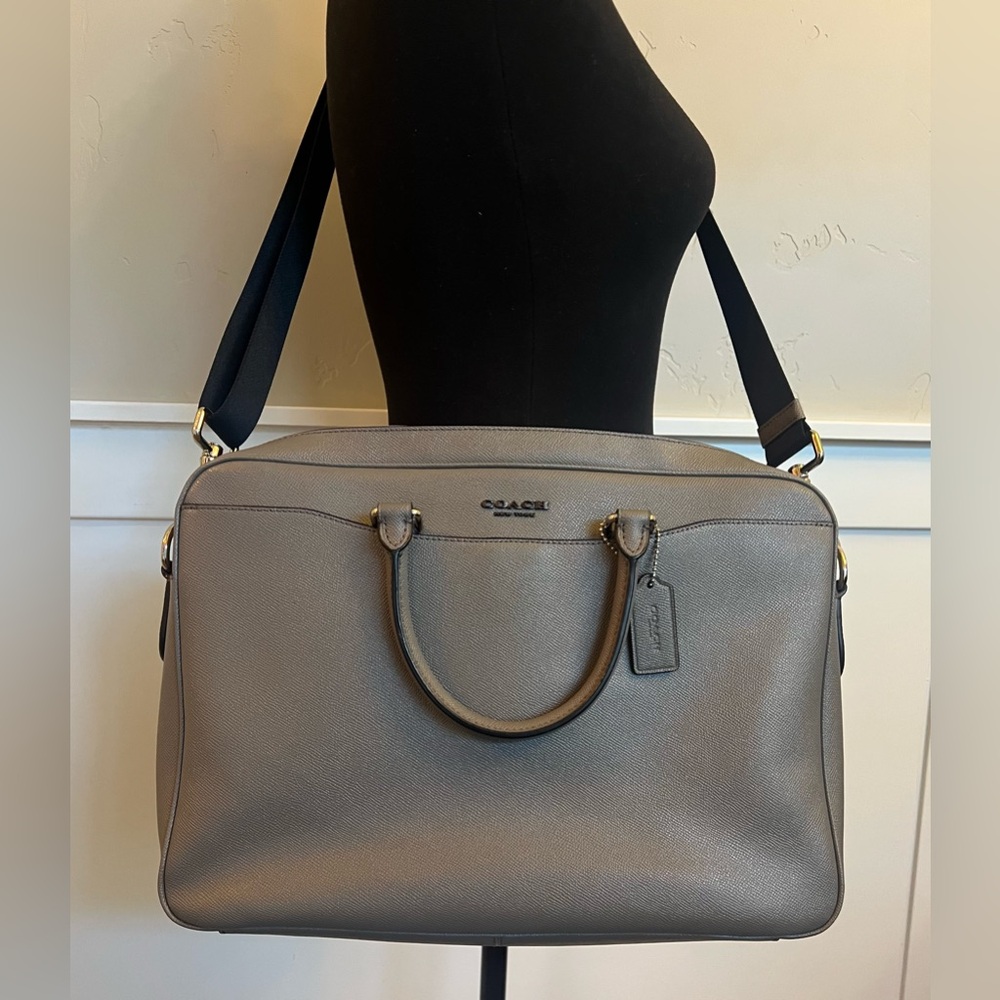 Coach Gray Leather Laptop Bag with Black Strap